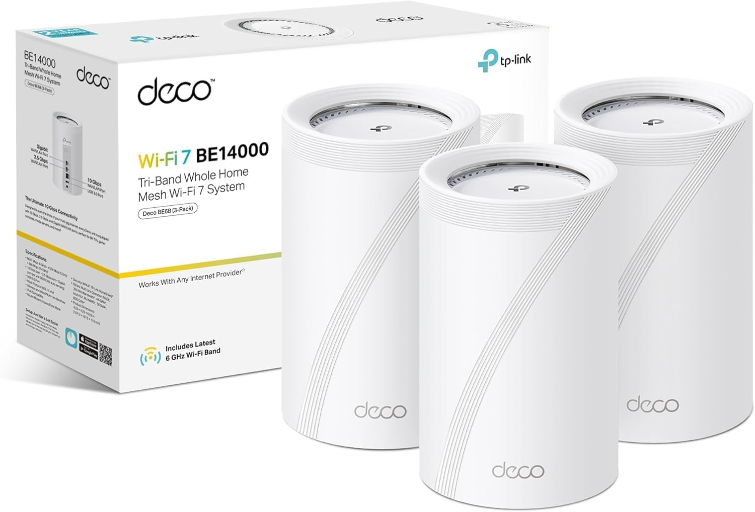 TP-Link Deco BE68 3-pack BE14000 tri-band whole home mesh Wi-Fi 7 system