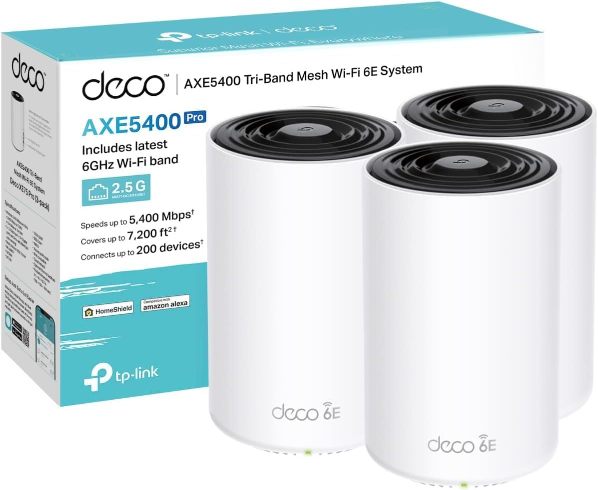 TP-Link Deco XE75 Pro 3-pack AXE5400 tri-band mesh Wi-Fi 6E system